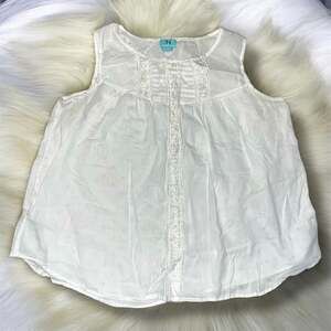 South Main White Sleeveless Tank Top with Lace Detail, Women's Size M